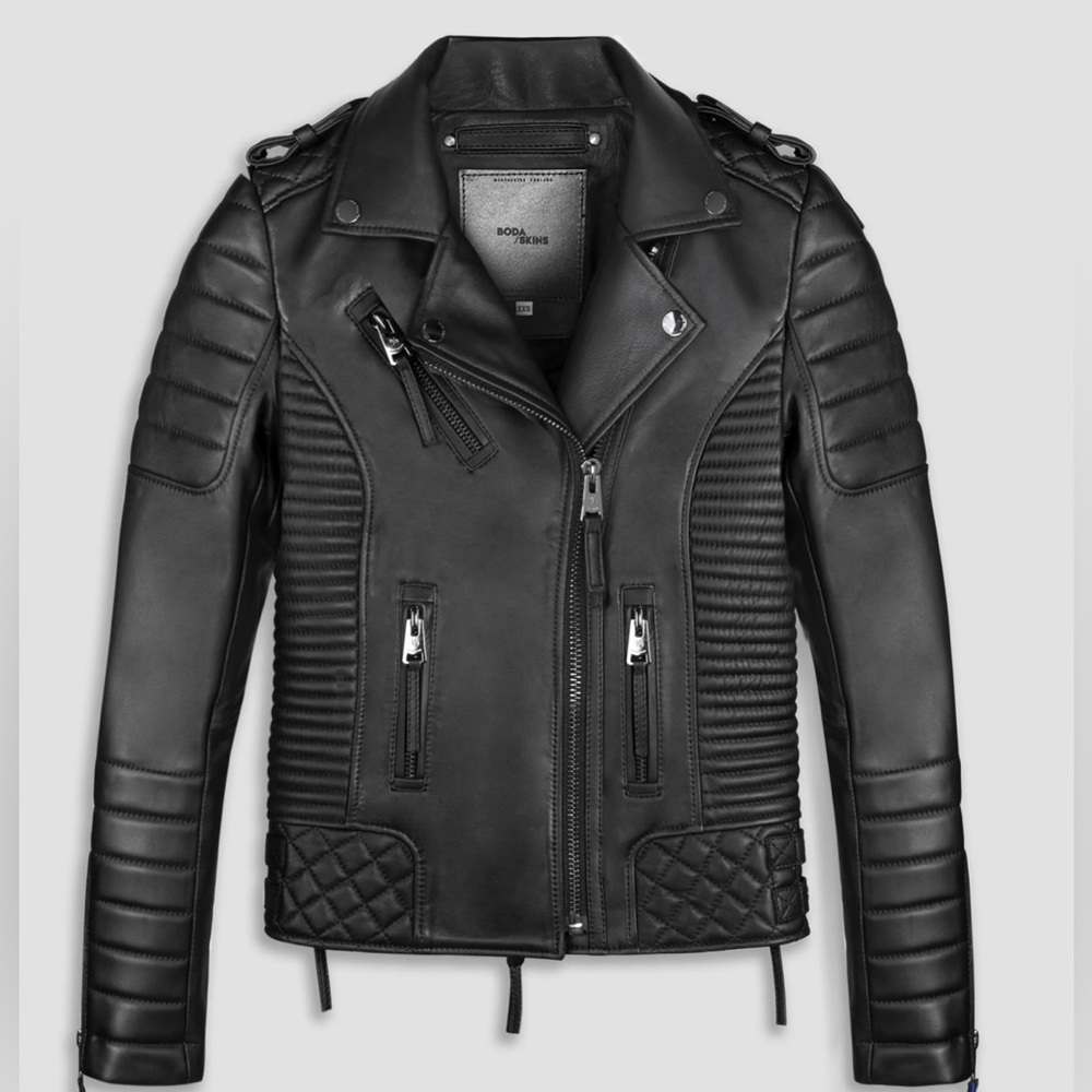 BODASKINS Kay Michaels in gunmetal leather jacket